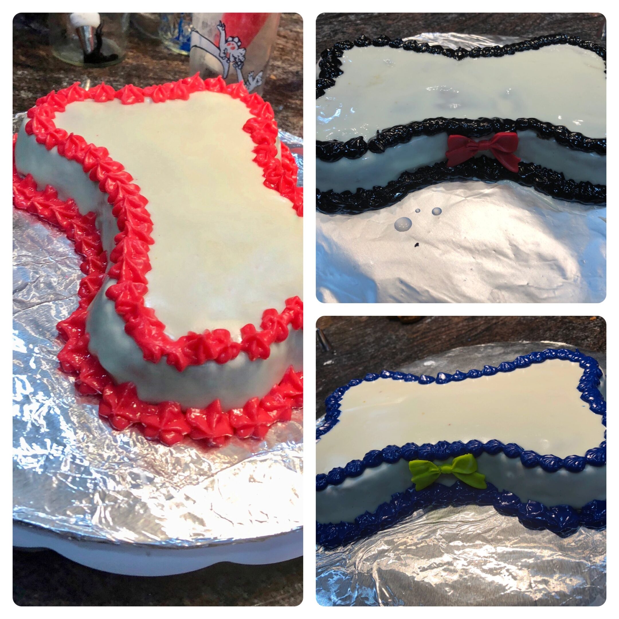 Bow-shaped cakes with colorful icing trim