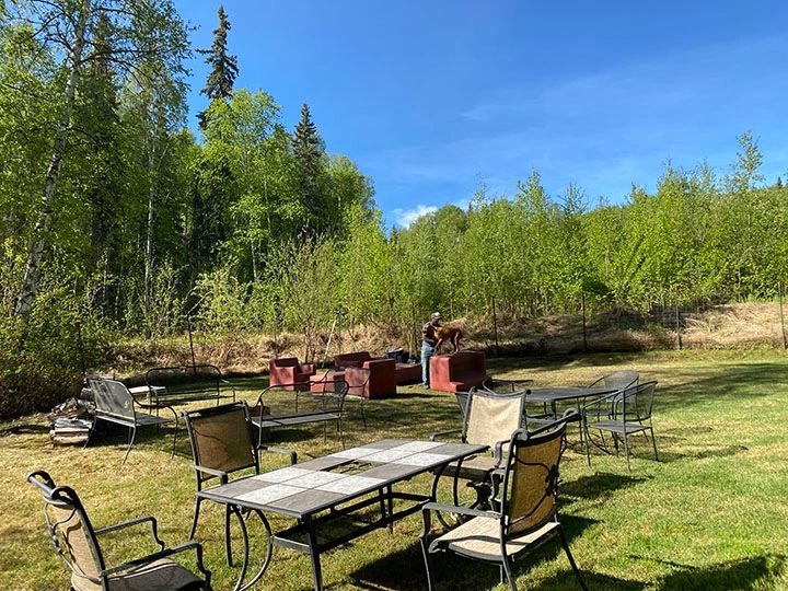Outdoor seating area with trees