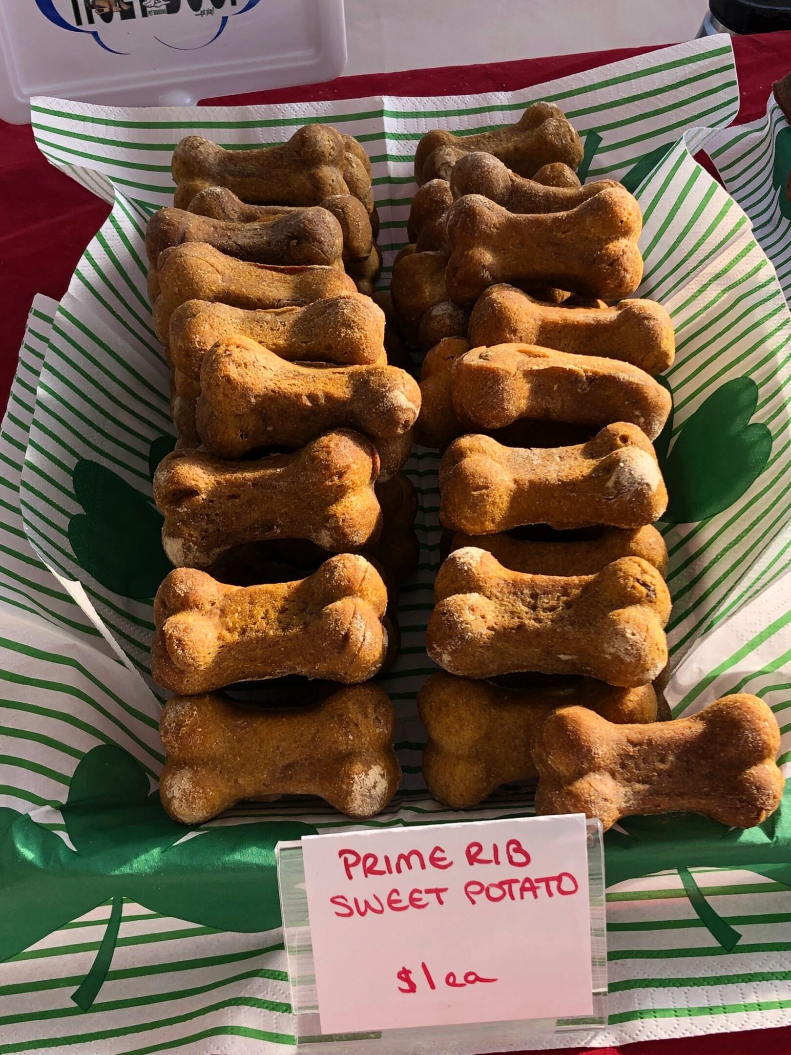 Homemade dog snacks at market stall